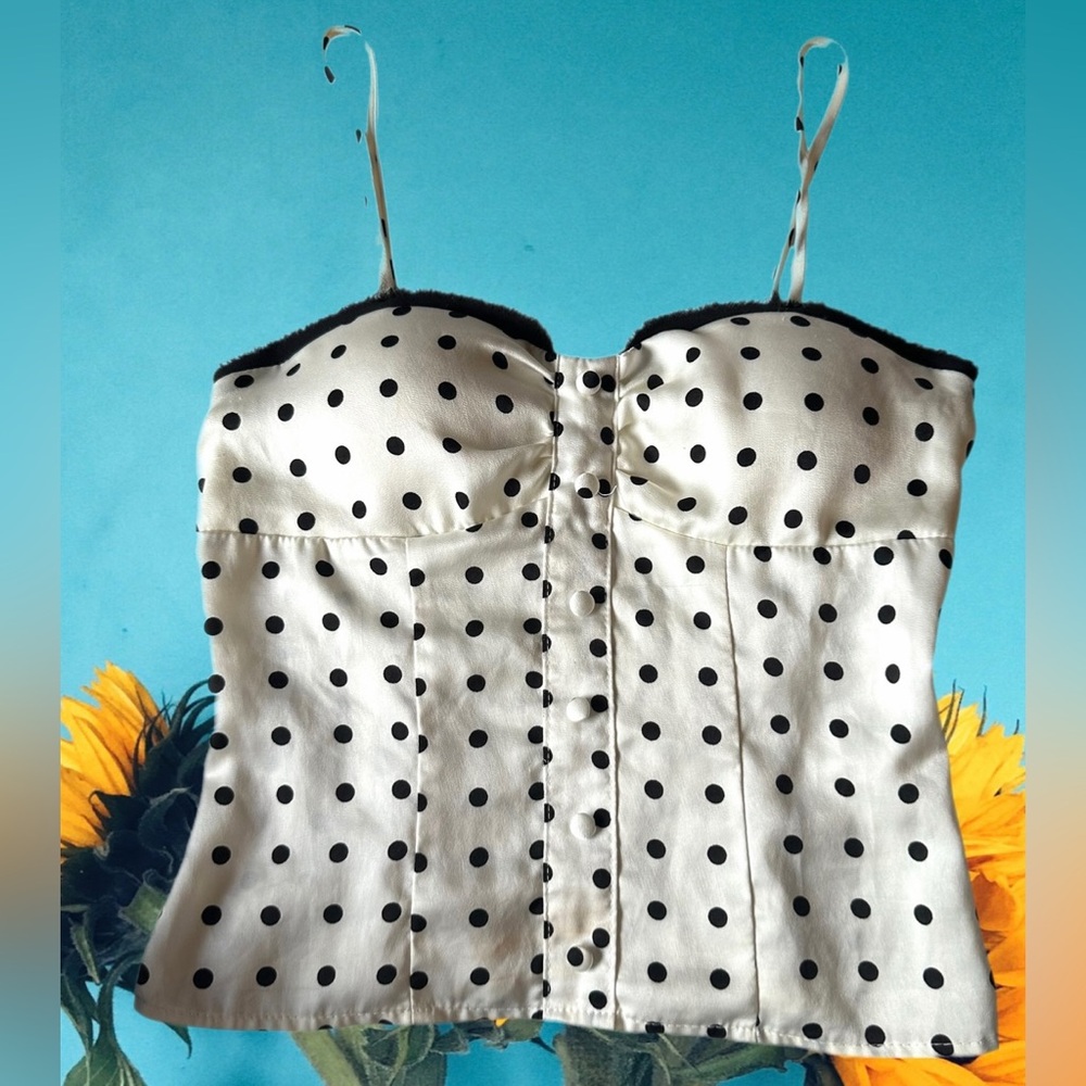 Thirty Thirty White & Black Polka Dot Camisole Style Top Size XS